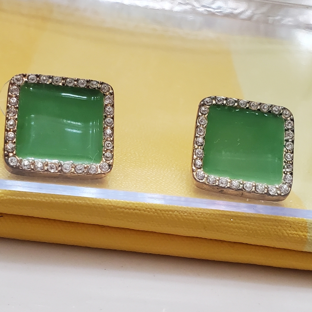 Green earrings with rhinestone detail